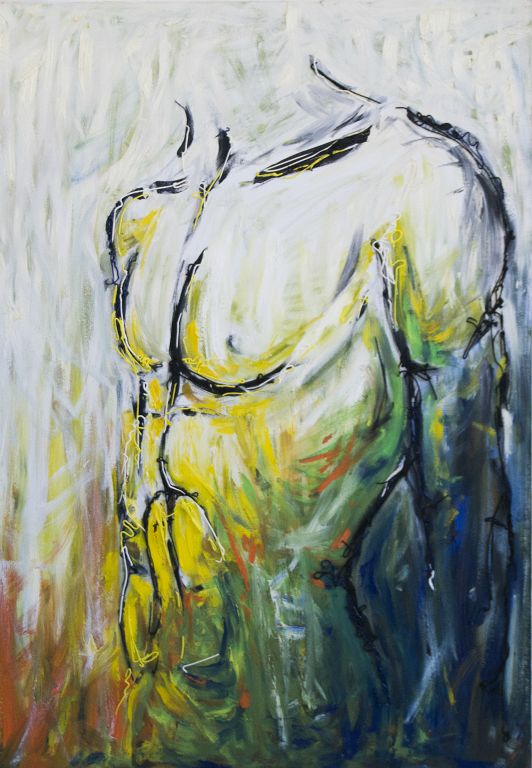 Cuadro de una figura de un torso de un hombre pintada por la artista Laura Blasco