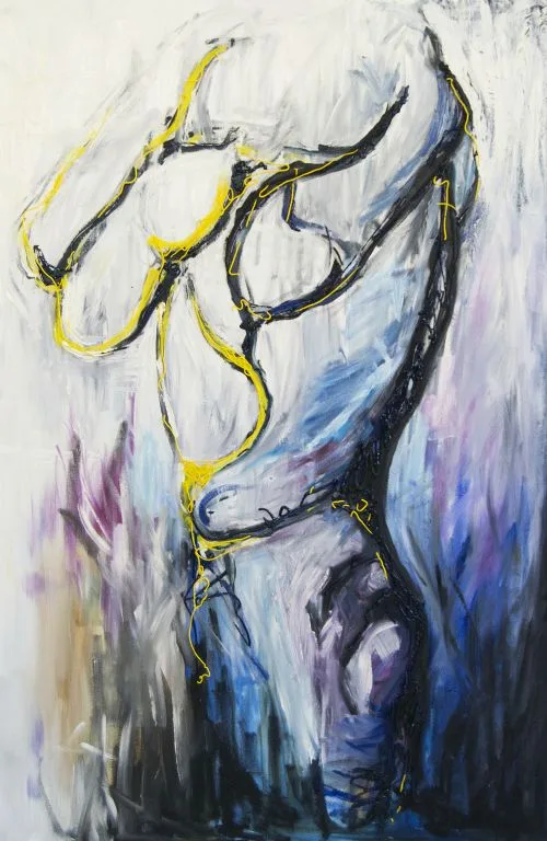 Cuadro de una figura del torso de un hombre pintado por la artista Laura Blasco