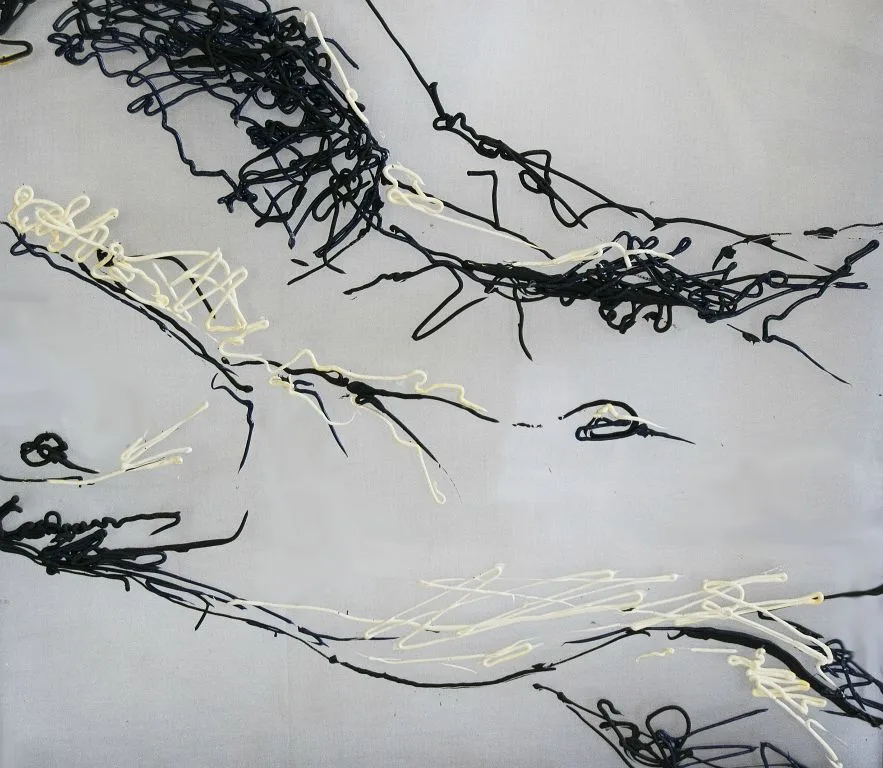 Cuadro transparente de un torso de un hombre pintado por la artista Laura Blasco