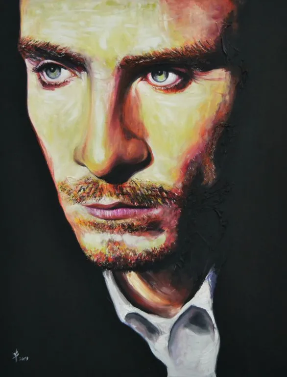 Cuadro retrato del actor Michael Fassbender pintado por la artista Laura Blasco
