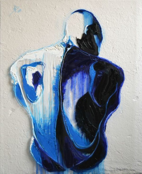 Cuadro transparente de un hombre de espaldas pintado por la artista Laura Blasco