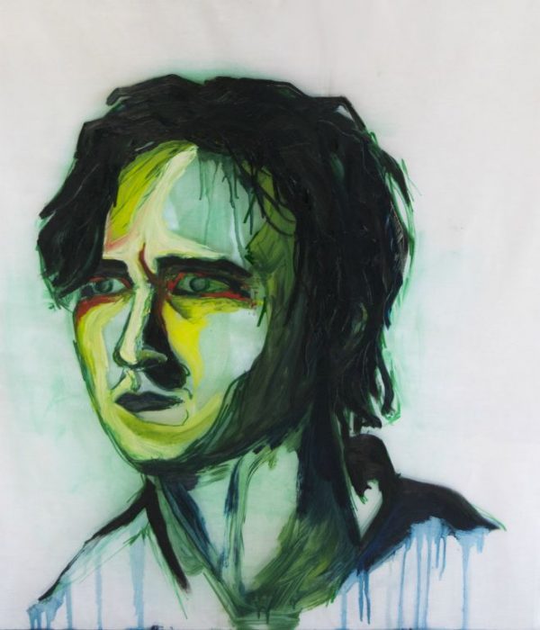 Cuadro de un Acrílico sobre Lienzo de un hombre de color verde pintado por la artista Laura Blasco