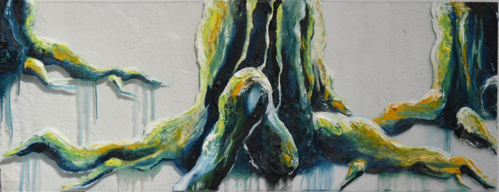 Cuadro transparente de unas raíces pintado por la artista Laura Blasco
