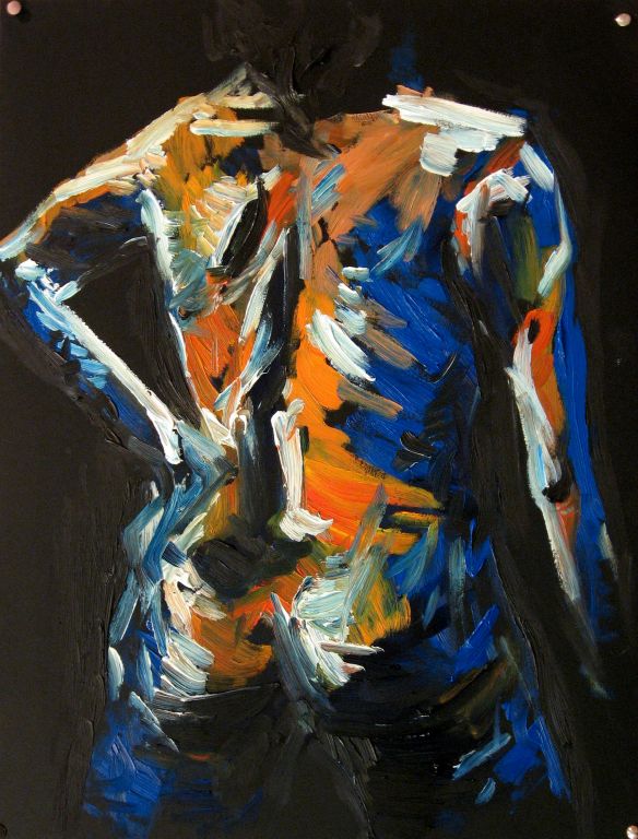 Cuadro de una figura de una mujer de espaldas pintada por la artista Laura Blasco