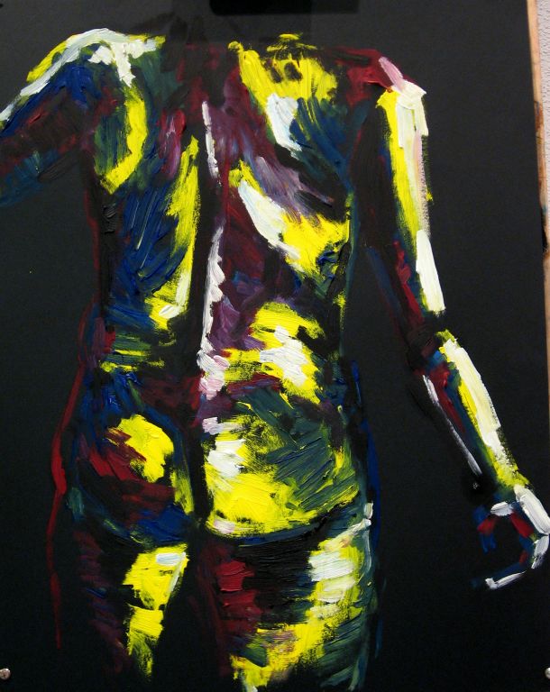 Cuadro de una figura de una mujer de espaldas pintada por la artista Laura Blasco