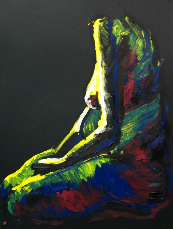 Cuadro de una figura de una mujer lateralmente pintado por la artista Laura Blasco